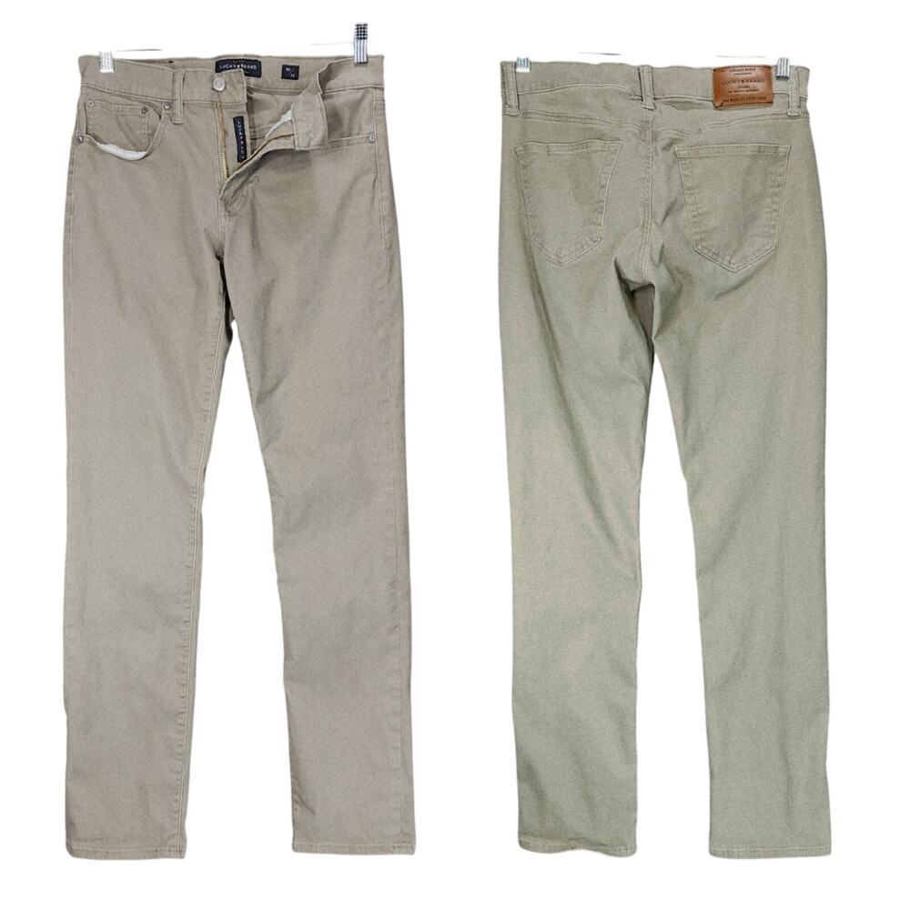 Lucky Brand 121 Slim Straight Pants sz 30x32 Mens Beige Canvas Khakis Chinos